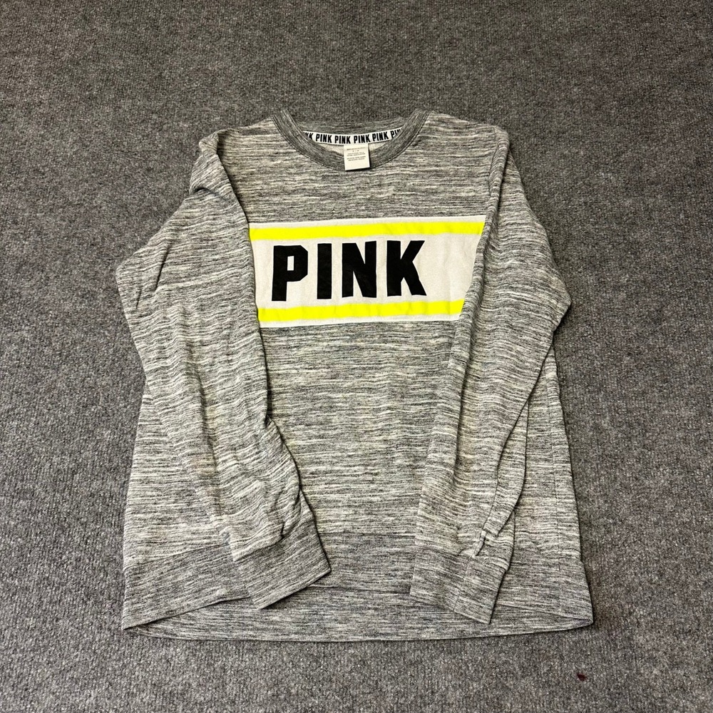 Pink Victoria's Secret Sweatshirt Womens Size S Gray Space Dye Logo Pullover